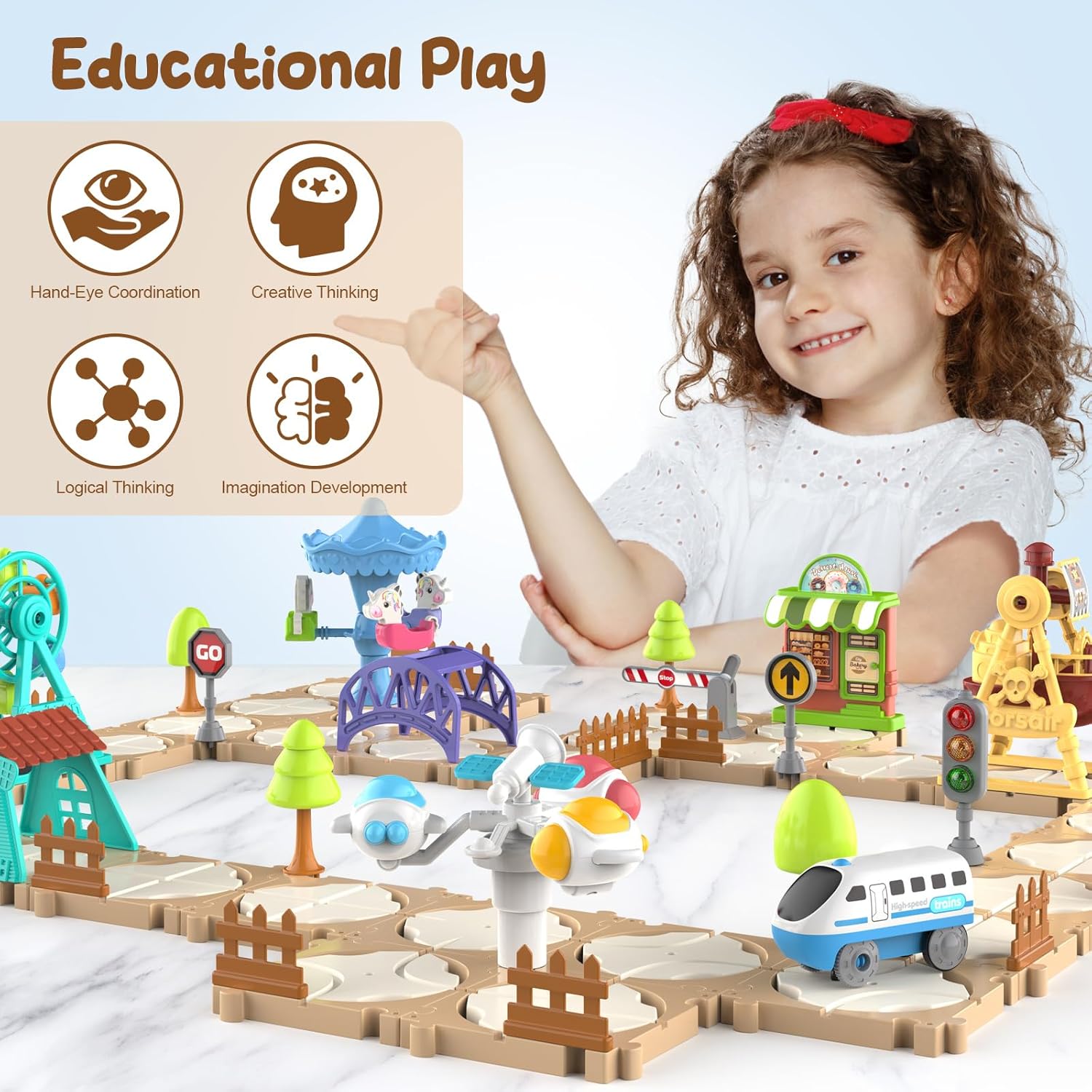 DIY 퍼즐 트랙 자동차 세트 조립 장면 레일 기차 학 - Board Game Education 리뷰 및 가격