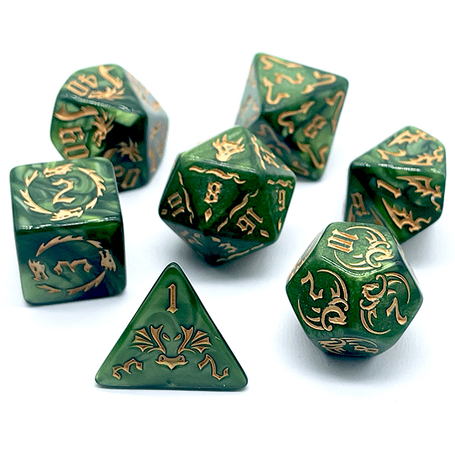 7개의 녹색 소용돌이 아크릴 DND 주사위 세트, 금박 - Board Game Dnd 리뷰 및 가격