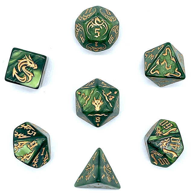 7개의 녹색 소용돌이 아크릴 DND 주사위 세트, 금박 - Board Game Dnd 리뷰 및 가격