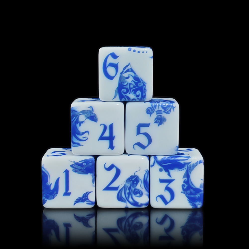 12개 블루 앤 화이트 도자기 잉어 모양 D6 주사위, - Board Game Dnd 리뷰 및 가격