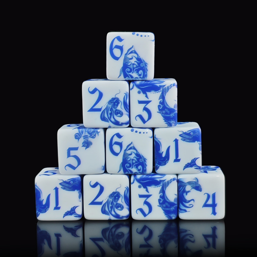 12개 블루 앤 화이트 도자기 잉어 모양 D6 주사위, - Board Game Dnd 리뷰 및 가격